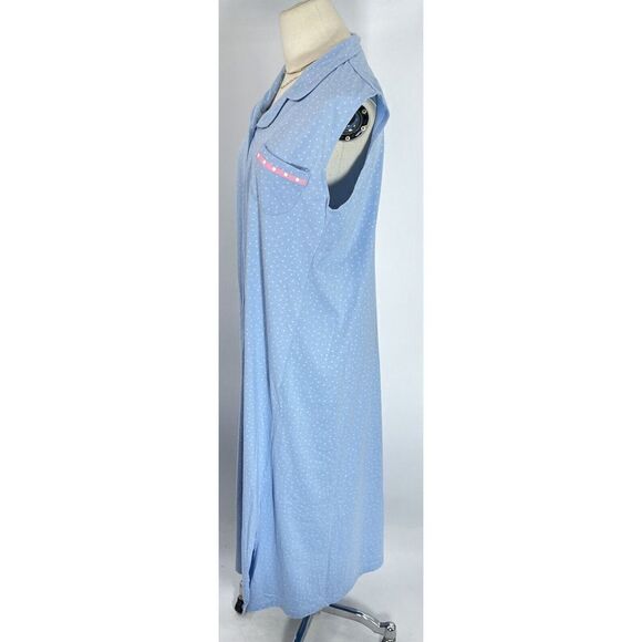 PajamaGrams Womens 100% Cotton Sleeveless Long Nightgown Sz Large Blue Polkadot - Picture 2 of 12